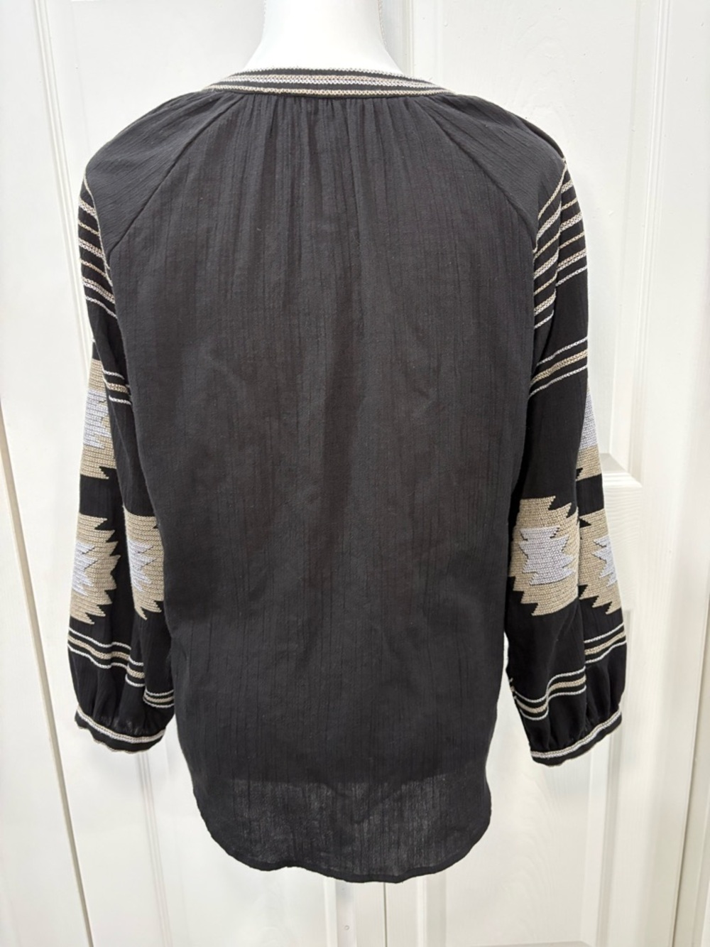 Katherine Barclay Black Peasant Blouse with Cream Tassels - Picture 2 of 5